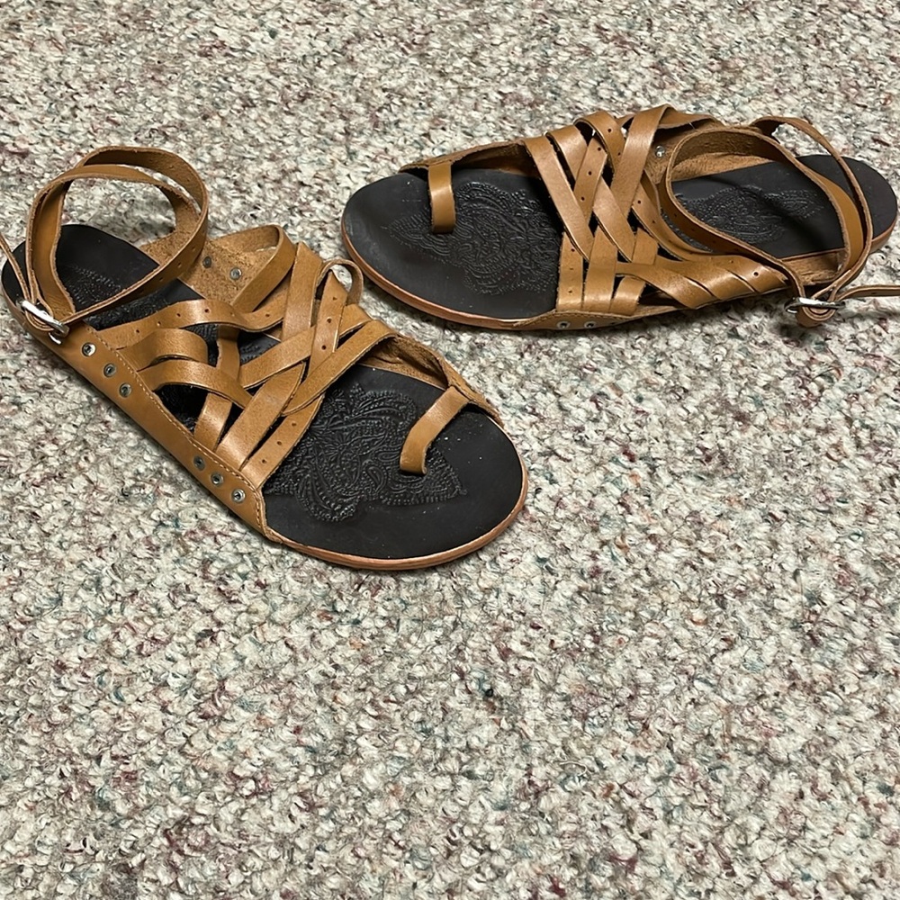 Free people leather ankle wrap thongs